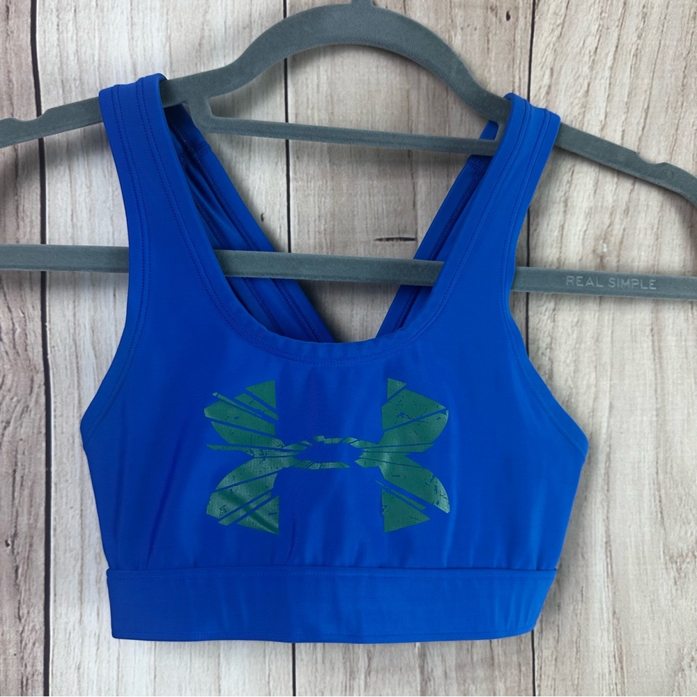 Under Armour Blue Sports Bra with Green Logo
